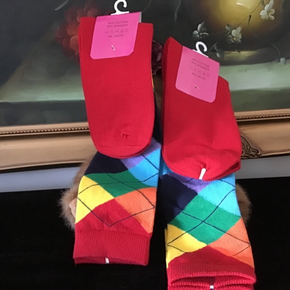 2 NWT Hwa Yu Women's Argyle Shades KNEE HIGH SOCKS multi 9-11 Made in Taiwan - Picture 2 of 4